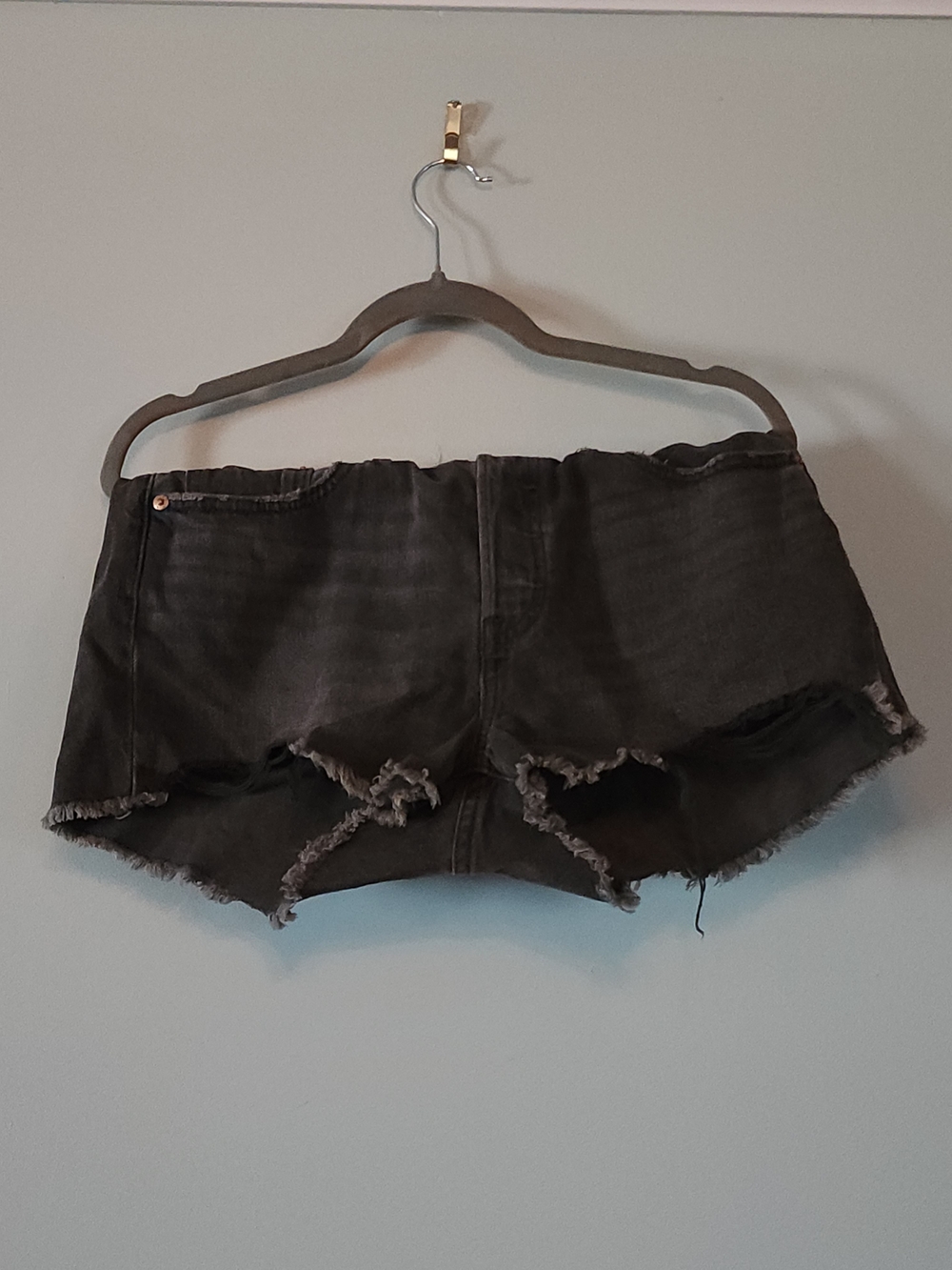 Levi's Charcoal Black Distressed Denim Cutoff Shorts